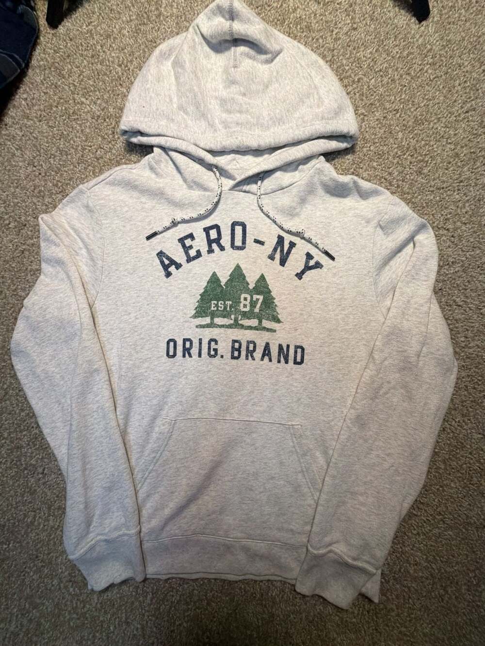 Aeropostale Aero-NY Orig Brand Graphic Hoodie Gray Size S